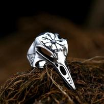 Skandinavų mitologija Odinas Nerūdijančio plieno kaukolės varno žiedas Biker Retro Vikingų kompaso žiedas Vyrams Moterims Mada Amuletas Papuošalas Dovana 12 black