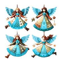 Kalėdiniai mediniai angelų papuošalai Kaimiški angelai Kalėdų eglutės papuošalas Retro mažas angelas Pakabinama dekoracija šventės vakarėliui 4pcs D blue
