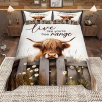 Homewish Rustic Highland Karvės Antklodės Užvalkalų Rinkinys, Ūkio Gyvūnų Patalynės Rinkinys, Sodybos Namelio Gegužės Antklodės Užvalkalų Rinkinys DE S 135x200cm 2pcs&set