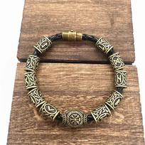 Norse Runic Viking Magnetic Bracelet with Beads Charm for Women and Men Jewelry Accessories 21cm beige