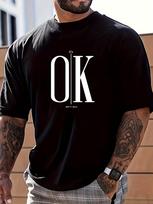European sizes OK Graphic Print Men's Creative Top, Casual Short Sleeve Crew Neck T-shirt, Men's Clothing For Summer Outdoor 4XL juoda