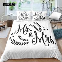 Mr and Mrs Duvet Cover Queen Size Mustache Red Lips Romantic Couple Bedding Set Microfiber EU single(135x200cm) gray
