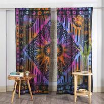 3D Indijos užuolaidos Saulės formos Mandala Hippy stiliaus Bohemiškos svetainės Miegamojo Namų interjero Detalė Užuolaida su žiedeliais Viršus 2 užuolaidų panelės W50H60(CM)x2&Grommet Top