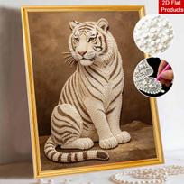5D DIY Pearl Diamond Painting Kit Majestic White Tiger Full Drill Embroidery Mosaic Art Home Wall Decor Gift 40x50cm beige