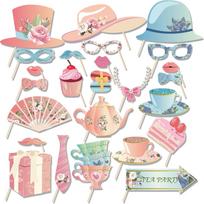 Tea Time Birthday Flower Tea Party 25-Piece Teapot Set with Photo Props beige