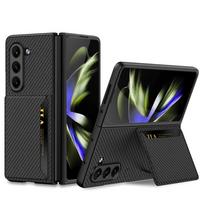 for Samsung Galaxy Z Fold 5 Card Bag Plain Leather Case Anti-fingerprint Delicate Touch Drop-proof Full Protection Cover For Galaxy Z Fold 5 black