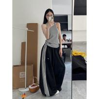 Summer American Vintage Lazy Wind Four Bars Hip Hop Wide Leg Jazz Dance Loose Casual Pants Tide 2XL juoda