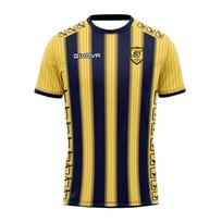 Kvėpuojantis sportinis marškinėlis su tamsiai mėlynomis ir geltonomis juostelėmis, geometrinis raštas, futbolo marškinėlis, HD 3D spaudiniai, idealus marškinėlis pa L