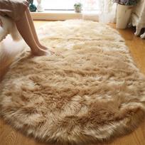 Švelnus prabangus pliušinis elipsinis kilimėlis prie lovos, minkštas pėdų kilimėlis svetainei, dekoratyvinis neslystantis grindų kilimėlis prie lango 60X90cm beige