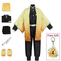 Anime Agatsuma Zenitsu Cosplay Kostiumas Kimono Helovino Drabužiai Šventės Uniforma Perukas Moterys Vaikai Kids 130cm&Other beige