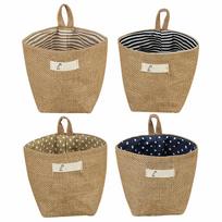 Cotton and Linen Moisture Proof Storage Basket with Hook for Office Kids Room and Living Room beige