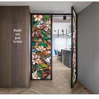 Static-Free Frosted Glass Privacy Film - Opaque, Light-Transmitting Sticker with Floral and Brocade Design 45cm x 1m black