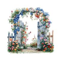 Removable Garden Gate Wall Decal Spring Flowers Peel And Stick Wall Art Waterproof Self Adhesive Mural Decal for Bedroom Office A gray