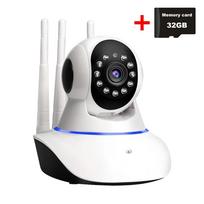 WiFi 1080P Pan-Tilt Belaidė Kamera - Vidaus Dvipusis Garsas, 15M IR, LAN Prievadas Namų Saugumas 【Wifi】Camera+32g Card balta/juoda