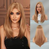 Asian Babe Blonde Lace Wig - Full Cap Inward Curved Straight Hair, Quick Beauty Realistic Part Wig, Retro Layered Style (Gold,60CM) auksas