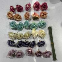 220 vnt. Mini gėlių galvučių, Dirbtinės rožės su koteliais 30pcs gray