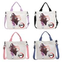 Anime Demon Slayer Drobės Kryžmai Nešiojama Rankinė Kamado Tanjiro Nezuko Animacinis Raštas Spausdinta Peties Rankinė Kelionėms Laikymo Rankinė Dovanų Pink-1PCS white