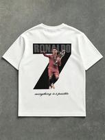 White Oversized T-Shirt with Cristiano Ronaldo Print S gray