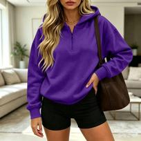 Women's Casual Half Zip Hoodie Long Sleeve Pullover Sweatshirt L mėlyna