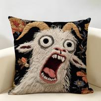 Funny Screaming Goat Cushion Cover Durable Hypoallergenic Organic Linen Short Pillow Cover Washable 40cmx40cm(16x16Inch)