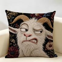 Funny Screaming Goat Cushion Cover Durable Hypoallergenic Organic Linen Short Pillow Cover Washable 30cmx30cm(12x12Inch) gray