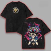 Yu Gi Oh Anime Printed T-shirt Gothic Y2k Vintage Washed T Shirt Men Women Clothing Oversized Short Sleeve Polyester Tees Tops L gray