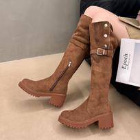 Long Women Boots Fur High Heels Designer Suede Shoes Chunky Fashion Winter Boots  Knee High Fashion Pumps Dress Ladies Boots 42