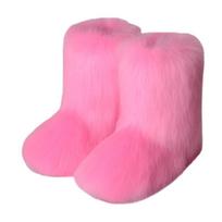 Winter Women Fluffy Faux Fox Fur Shorts Boots Comfortable Plush Warm Snow Boots Luxury Girls Furry Fashion Footwear 42 violetinė