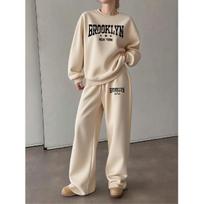 Women's Crewneck Sweatshirt & Drawstring Straight-Leg Pants 2-Piece Set, Printed Lounge Set, Fall/Winter Tracksuit for Women XXL abrikosas