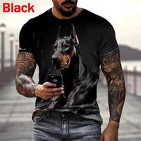 Vasarinis apvalios apykaklės 3D dobermano rašto margintas viršutinis drabužis Madingi kasdieniai trumpomis rankovėmis vyriški marškinėliai 4XL black