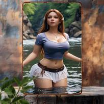 Kalėdinės Pin-Up merginos metalinis ženklas, dovana biurui, sienų dekoras 20x30cm gray
