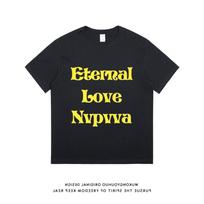 Unisex Retro American Hong Kong Style Pure Cotton Oversized T-shirt 3XL (156-170 jin) juoda