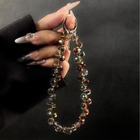 Stylish Glitter Crystal Bead Pendant Transparent Colorful Wrist Crystal Chain Detachable Crystal Bead Keychain for Women Girls black