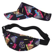 New Colorful 80S 90S Fanny Pack Cotton Soft 80S Outfit Sun Visor Hat Comfortable 90S Accessories For Men Women black