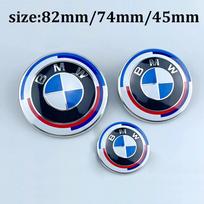 3Pcs ABS 74mm/82mm/45mm 50th anniversary car Front Hood Emblem Trunk Rear badge steering wheel cover for mini BMW accessories gsrm90 2pcs74mm 1pcs45mm blue