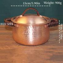 Copper Tableware Small-Sized Pasta Pot,With lid Hammer Texture Soup Pot,Handcrafted Kitchenware Portable Thickened Circular Pan beige