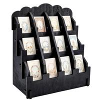 1set 3-Tier Plywood Display Riser Stands for Bookmark Rectangle Black 28x16x14cm black