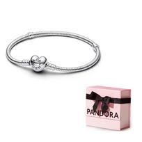 Pandora Moments Širdelės Sagtimi Gyvatės Grandinėlės Apyrankė Sidabrinė 590719 17-Bowknot Gift Box
