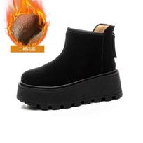7 cm zomšos odiniai sniego batai Ankle Booties Platforma Žieminiai batai Moteriški Patogūs Neslystantys Chelsea Batai Storas Kulnas 34 black