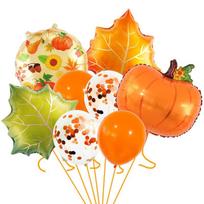 Thanksgiving Harvest Aluminum Foil Balloon Set: Pumpkin & Maple Leaf Design Party Decorations beige