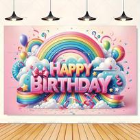 3D Rainbow Colorful Balloon Themed Backdrop Boys Girls Happy Birthday Party Banner Kids Portrait Photography Wall Supplies 47.2x31.5inch/120*80cm blue