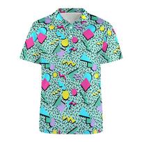 Hot Sale 3d Printing 80s 90s Golf Polo Shirt Summer Retro Lapel Shirt Street Loose Short Sleeve Tops Men's Button Tee Shirts S blue