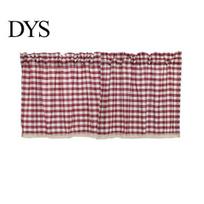 Virtuvės langas Plaid trumpas užuolaidos Nėriniai Valance Through Strand Drape Home Decor 130*41cm vyno raudonos spalvos