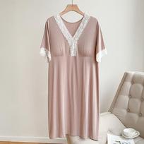 Lace Home Dress with Chest Pads, Women's Lazy Style Summer Nightgown, Sexy Loose Fit, Outdoor Wearable, Girly Flair One Size gray