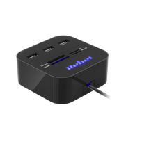 3 prievadų USB 2.0 šakotuvas su atminties kortelių skaitytuvu