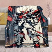 Gundam Anime flanelinis pledas - Minkštas šiltas Puikiai tinka ant sofos, lovos, stovyklavimui, kelionėms, biurui, namų dekoravimui -QJY 75x90cm white