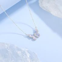 Tichia Starlight Luminous Purple Enamel Butterfly Necklace for Women - S925 Sterling Silver S925 Silver white
