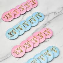 Boys & Girls Gender Reveal Tin Badges (10Pcs) - Perfect Guest Gifts, Fun Party Favors for Gender Reveal Events & Baby Shower Dec B12387A white