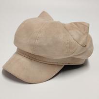 Warm Lining Cat Ear Beret Solid Color Octagonal Hat Cute Newsboy Cap  Women chaki