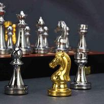 Travel Chess Set Gold Silver Metal Chess Pieces Folding Wooden Chess Board gray